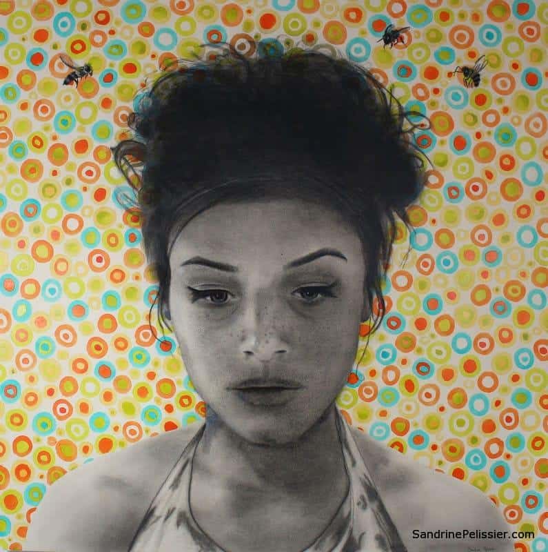 charcoal portrait with patterns by North Vancouver artist Sandrine Pelissier