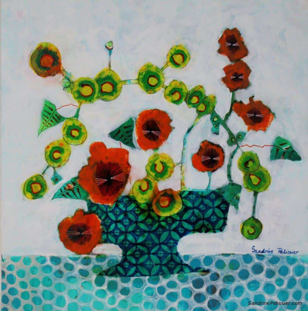 painting flowers from imagination by Canadian artist Sandrine Pelissier