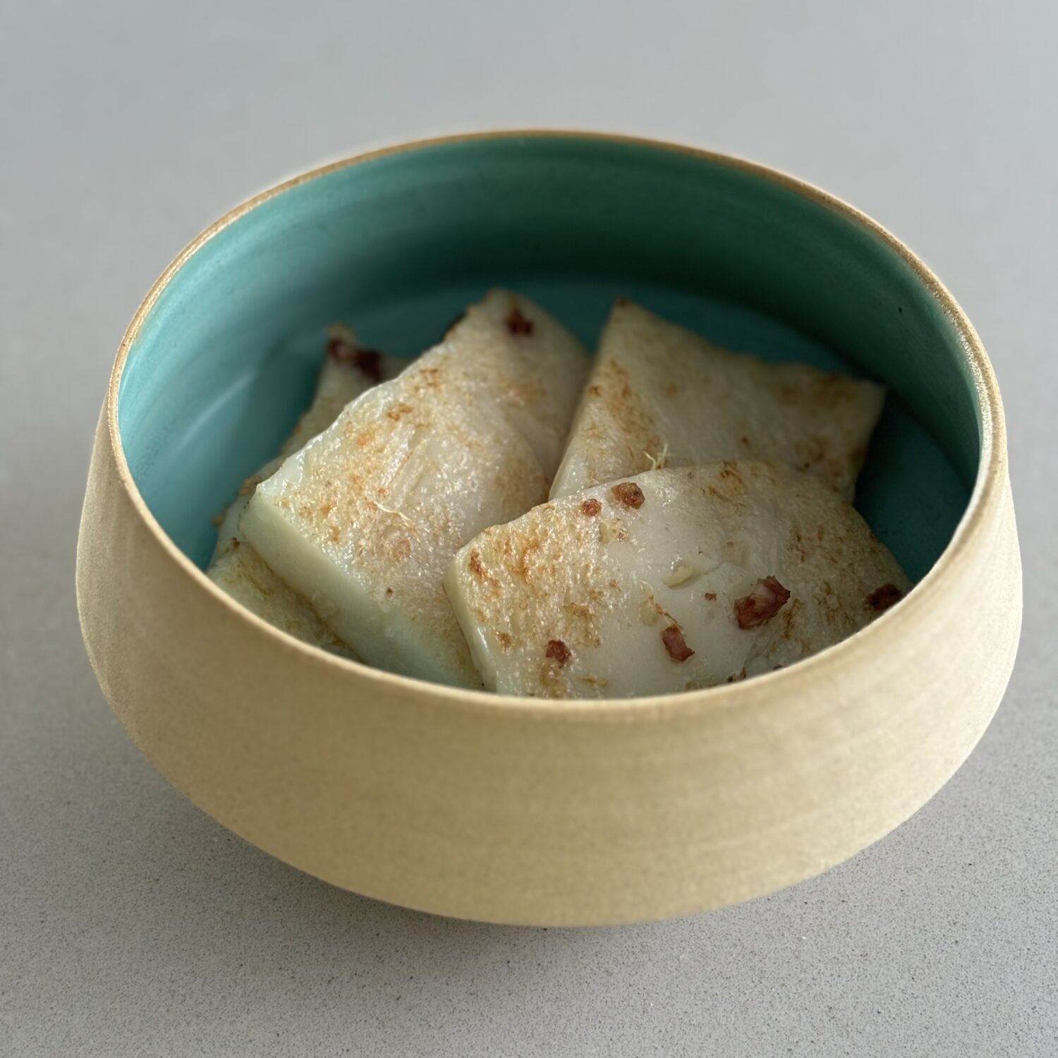 Small Angled Bowl with Turquoise Glaze Inside - Image 6