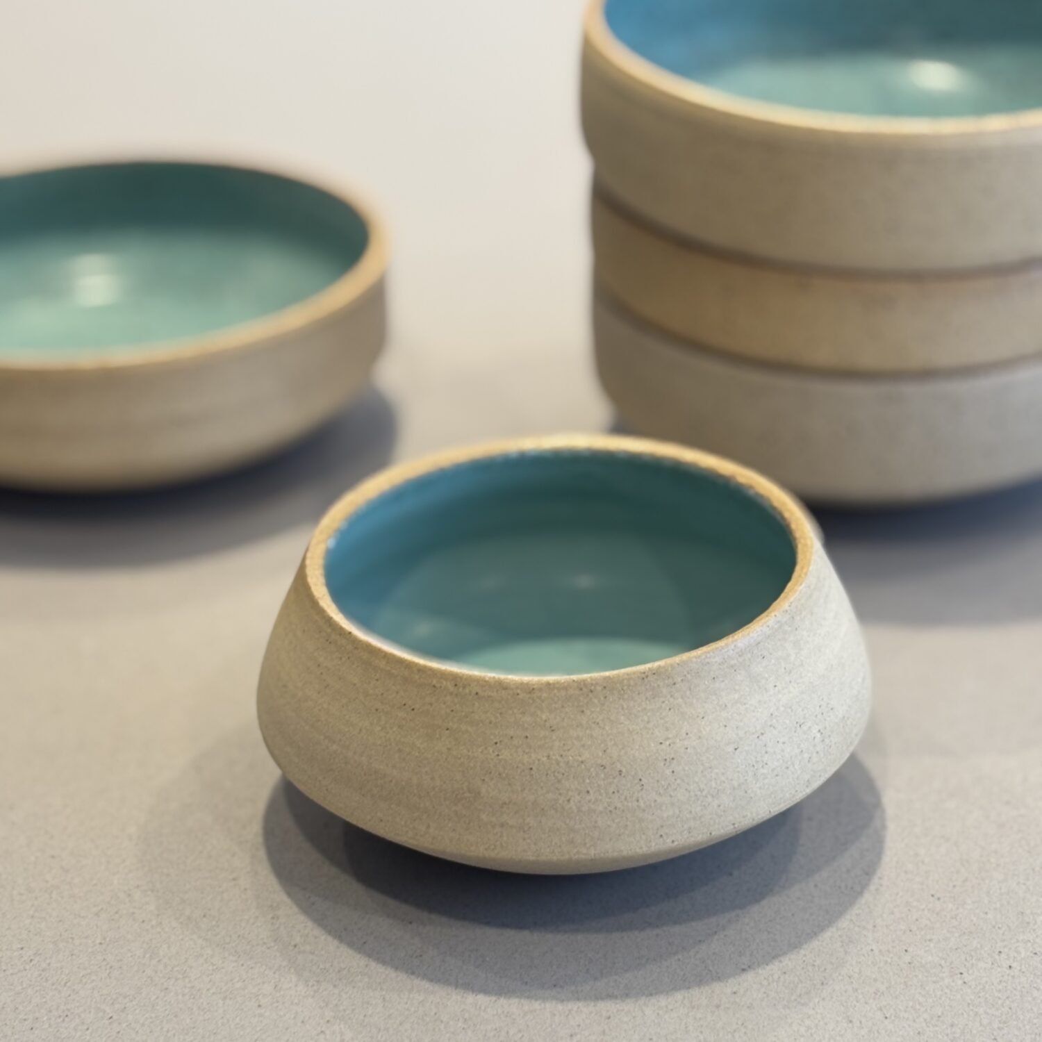 Small Angled Bowl with Turquoise Glaze Inside - Image 5