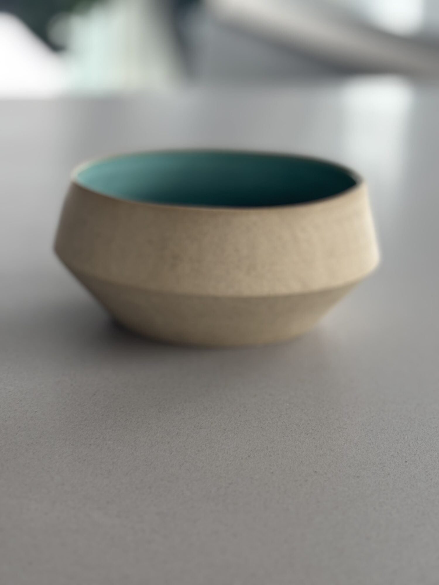 Small Angled Bowl with Turquoise Glaze Inside - Image 3