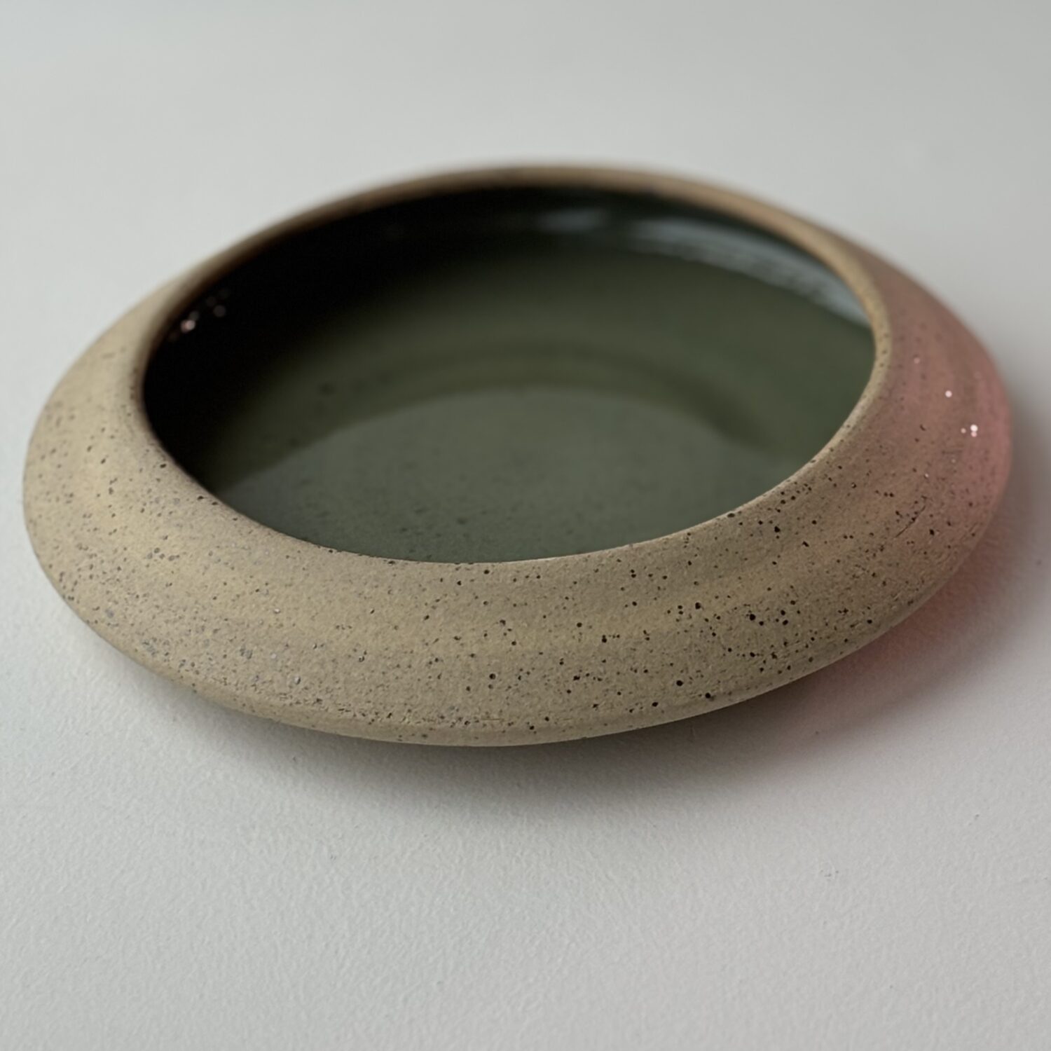 Small Angled Bowl with Green Glaze Inside - Image 3