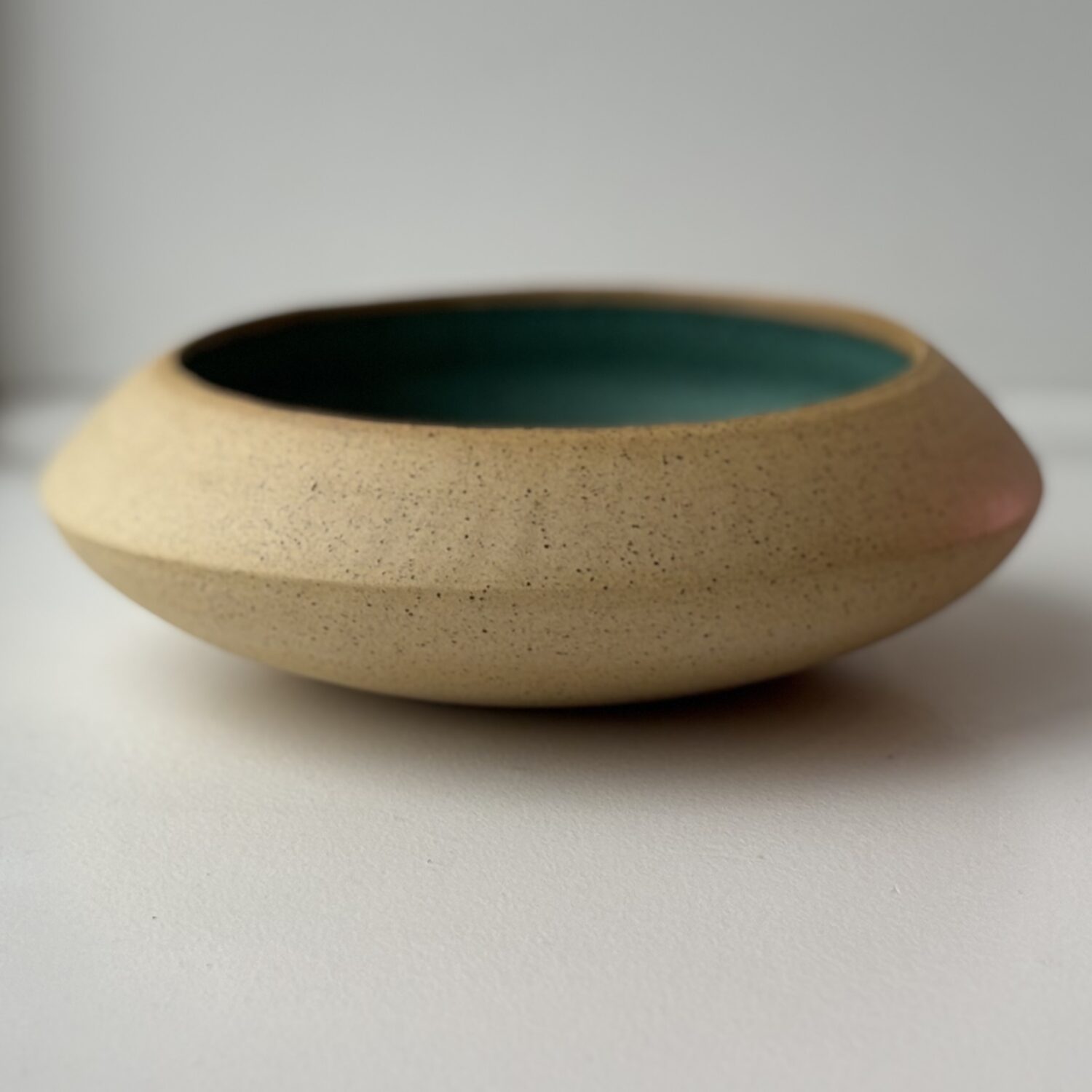 Big Angled Bowl with Turquoise Glaze Inside