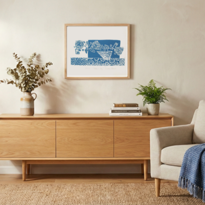 Mother's Day : Flower print open edition in blue